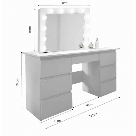 Masa de toaleta/machiaj, alb lucios, cu oglinda si LED-uri, LUCMI, 130x43x143 cm [4]