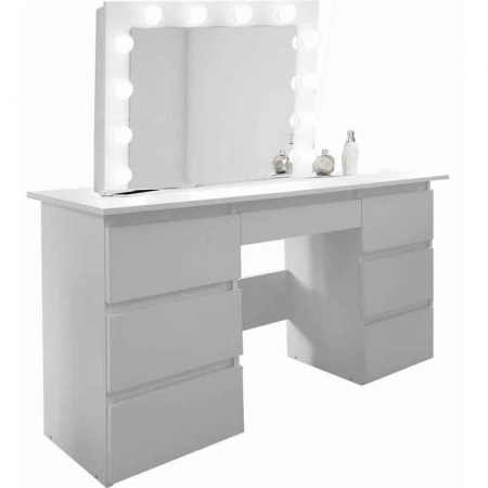 Masa de toaleta/machiaj, alb lucios, cu oglinda si LED-uri, LUCMI, 130x43x143 cm [8]