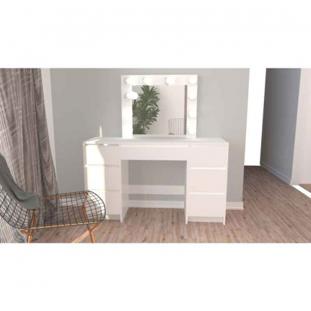 Masa de toaleta/machiaj, alb lucios, cu oglinda si LED-uri, LUCMI, 130x43x143 cm [6]