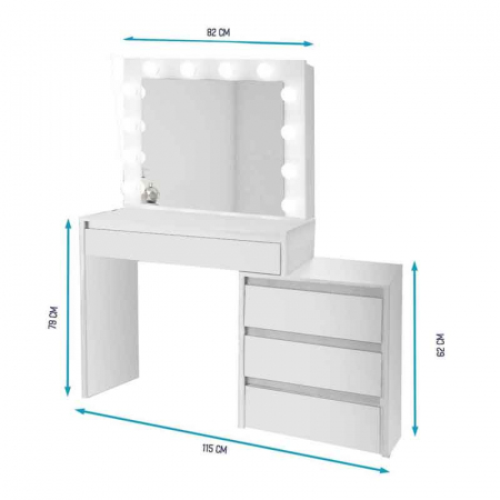 Masa de toaleta/machiaj, alba, cu oglinda si LED-uri, LUCMI, 115x43x145 cm [2]