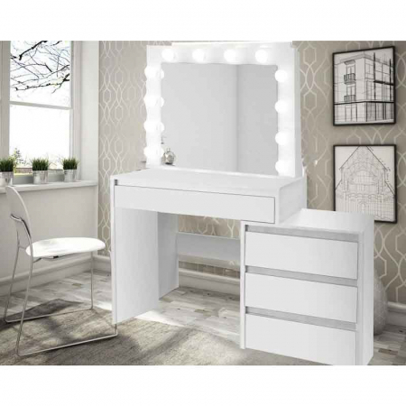 Masa de toaleta/machiaj, alba, cu oglinda si LED-uri, LUCMI, 115x43x145 cm [3]