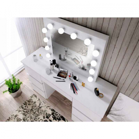 Masa de toaleta/machiaj, alba, cu oglinda si LED-uri, LUCMI, 130x43x143 cm [2]