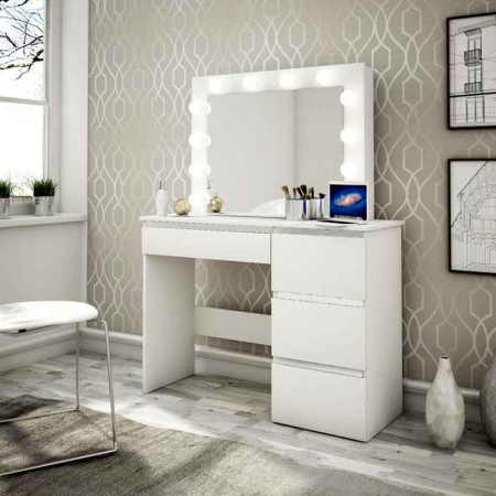 Masa de toaleta/machiaj, alba, cu oglinda si LED-uri, LUCMI, 94x43x141 cm [1]