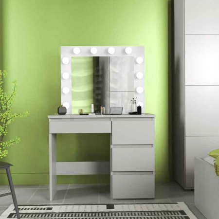 Masa de toaleta/machiaj, alba, cu oglinda si LED-uri, LUCMI, 94x43x141 cm [3]