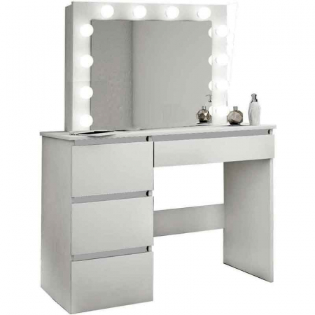 Masa de toaleta - Masa de toaleta/machiaj, alba, cu oglinda si LED-uri, LUCMI, 94x43x141 cm