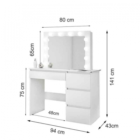 Masa de toaleta/machiaj, gri, cu oglinda si LED-uri, LUCMI,  94x43x141 cm [5]