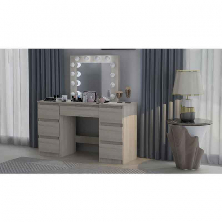 Masa de toaleta/machiaj, LUCMI,  stejar, cu oglinda si LED-uri, 130x43x143 cm [1]