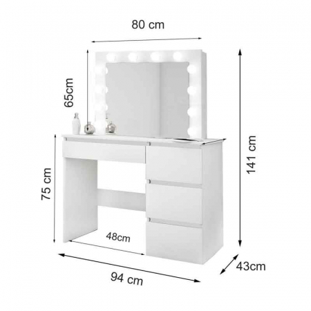 Masa de toaleta/machiaj, neagra, cu oglinda si LED-uri, LUCMI, 94x43x141 cm [2]