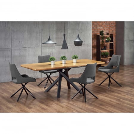 Masa extensibila LUCMI, stejar natural, Picioare din metal vopsit negru, 160/200x90x75 cm [1]