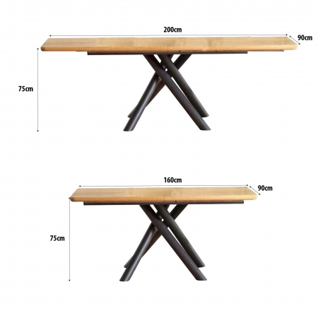 Masa extensibila LUCMI, stejar natural, Picioare din metal vopsit negru, 160/200x90x75 cm [6]