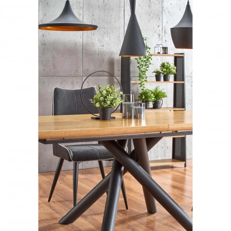 Masa extensibila LUCMI, stejar natural, Picioare din metal vopsit negru, 160/200x90x75 cm [3]