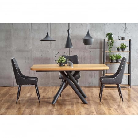 Masa extensibila LUCMI, stejar natural, Picioare din metal vopsit negru, 160/200x90x75 cm [2]