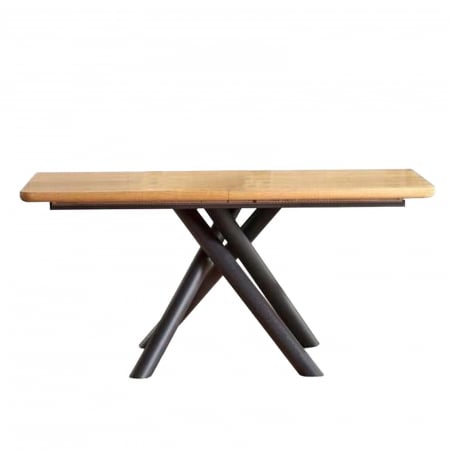 Masa - Masa extensibila LUCMI, stejar natural, Picioare din metal vopsit negru, 160/200x90x75 cm