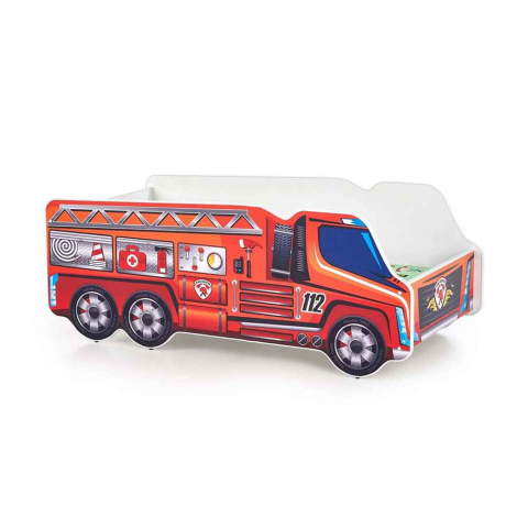 Dormitor - Pat masina tineret Fire Truck, somiera si saltea incluse, 70X140 cm