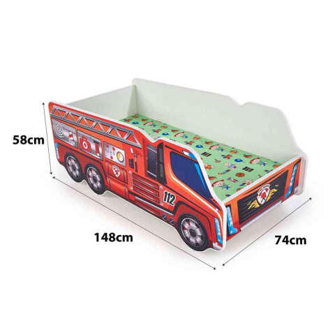 Pat masina tineret Fire Truck, somiera si saltea incluse, 70X140 cm [7]