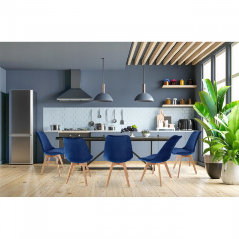 Scaun bucatarie/living, lemn, catifea, albastru, 49x60x82 cm, LUCMI [6]