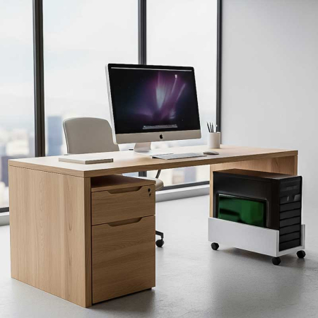 Suport Mobil pentru unitate calculator, Lucmi, Pal 18mm, Alb Mat, Cant ABS 2mm, 4 roti cu frana, 25 x 45 x 15(h)cm [1]