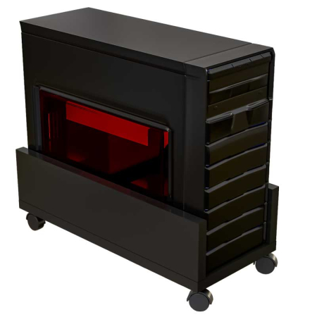 Suport PC - Suport Mobil pentru unitate calculator, Lucmi, Pal 18mm, Negru Mat, Cant ABS 2mm, 4 roti cu frana, 25 x 45 x 15(h)cm