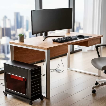 Suport Mobil pentru unitate calculator, Lucmi, Pal 18mm, Negru Mat, Cant ABS 2mm, 4 roti cu frana, 25 x 45 x 5.3(h)cm [1]