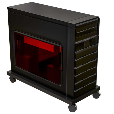 Suport PC - Suport Mobil pentru unitate calculator, Lucmi, Pal 18mm, Negru Mat, Cant ABS 2mm, 4 roti cu frana, 25 x 45 x 5.3(h)cm