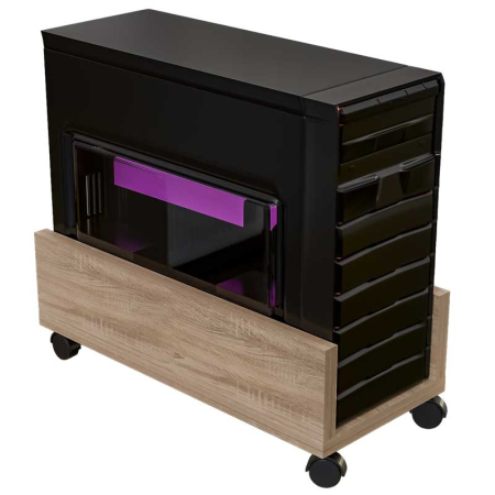 Suport PC - Suport Mobil pentru unitate calculator, Lucmi, Pal 18mm, Stejar Natur, Cant ABS 2mm, 4 roti cu frana, 25 x 45 x 15(h)cm