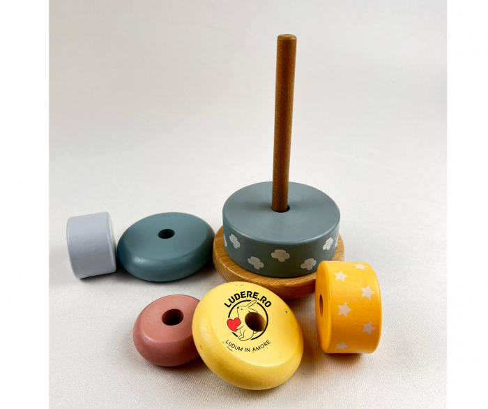Turn de lemn joc de stivuire culori pastel jucarie montessori [4]