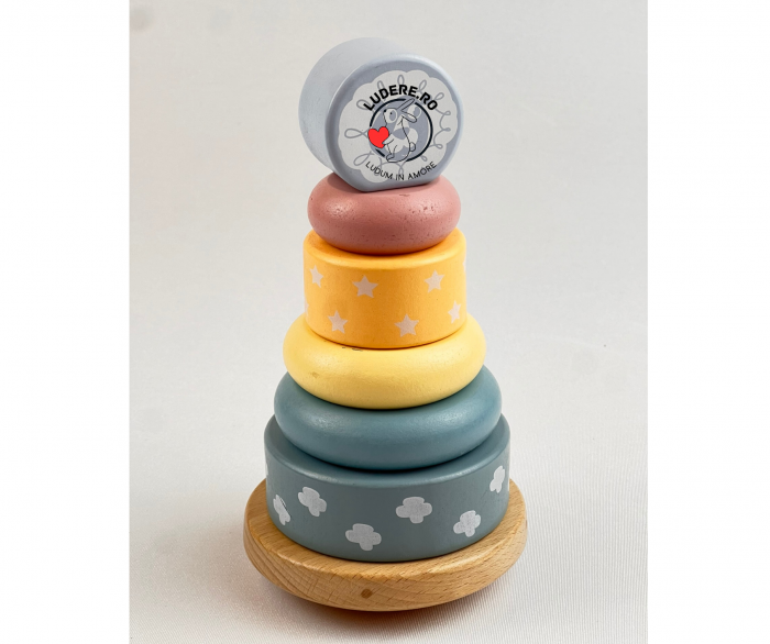 Turn de lemn joc de stivuire culori pastel jucarie montessori [2]