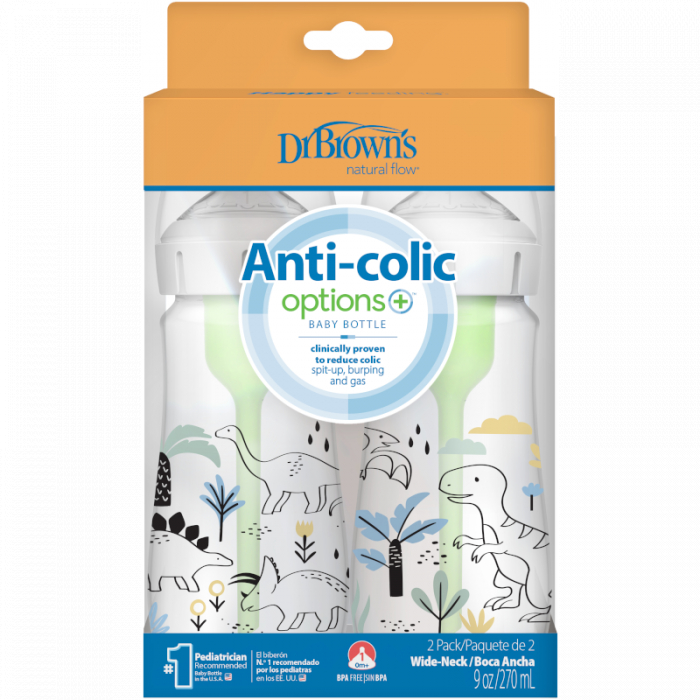 Biberon Anti-Colici cu Gat Larg PP,270 ml. "Options Plus" design baieti (BPA free) (2 pack) [2]