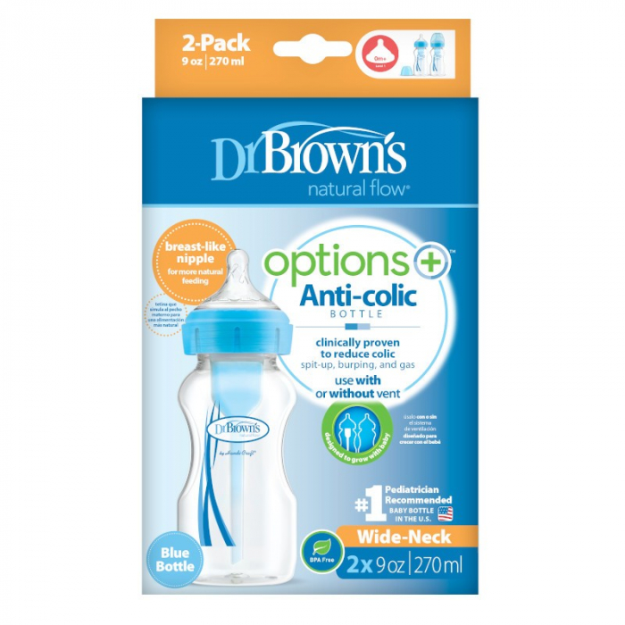 PACHET BIBEROANE ANTI-COLICI GAT LARG "OPTIONS PLUS" POLIPROPILENA, 270 ML. ALBASTRU (2-PACK) [2]