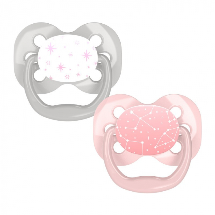 Suzeta silicon "Advantage" cu capac, nivel 1 (0-6 luni), fetite (2 pack) [2]