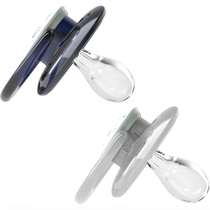 Suzeta silicon "Advantage" cu capac, nivel 2 (6-18 luni),culori fosforescente ptr.baieti (2 pack) [1]