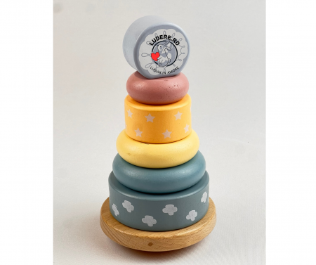 Turn de lemn joc de stivuire culori pastel jucarie montessori [1]