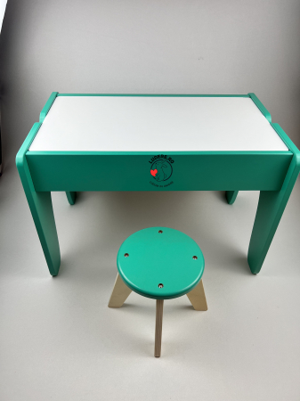 Jocuri de constructie - Set mobilier din lemn masuta si scaunel, camera de joaca