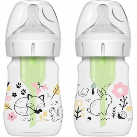 Bebelusi - Biberon cu Gat Larg PP,150 ml. "Options Plus" design fetite (BPA free) (2 pack)