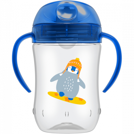 Cani Farfurii Tacamuri - Canita cu cioc moale si manere, 270 ml, 9 luni+, albastra Pinguin