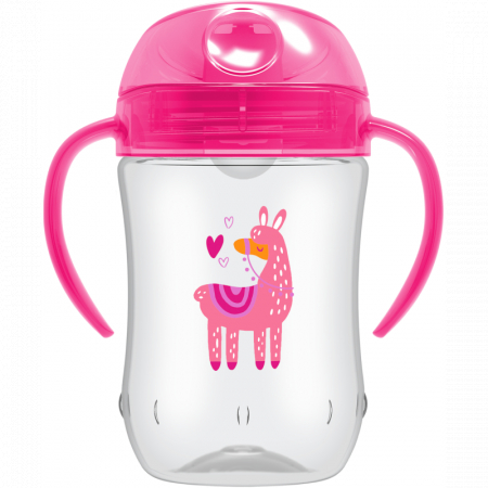 Cani Farfurii Tacamuri - Canita cu cioc moale si manere, 270 ml, 9 luni+, roz Alpaca