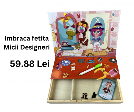 Jucarii educative - Carte magnetica din lemn Imbraca fetita Micii Designeri