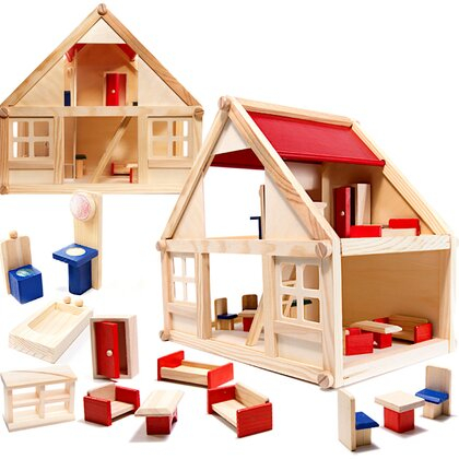Decoratiuni - Casuta de papusi cu mobilier 40 cm