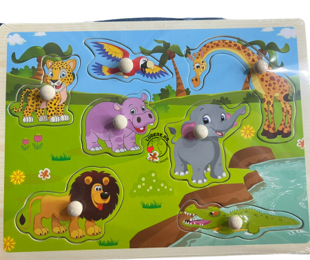 Jucarii educative - Incastru din lemn Animalele salbatice din Jungla Color