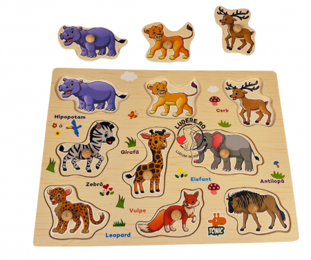 Jucarii educative - joc  Puzzle Incastru ANIMALE SALBATICE Montessori