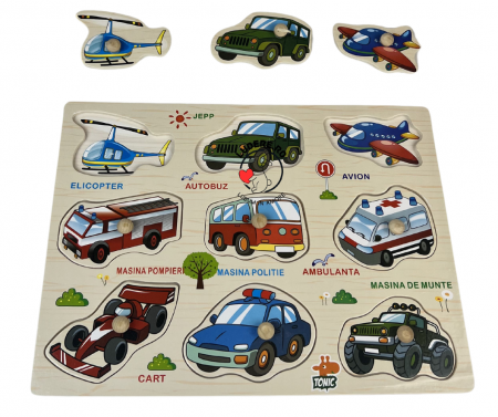 Jucarii educative - joc  Puzzle Incastru MIJLOACE TRANSPORT Montessori elicopter