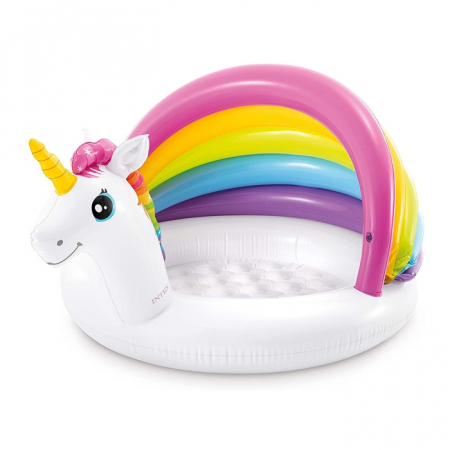 Piscina gonflabila, pentru copii, Intex Unicorn, cu protectie solara, 127 x 102 x 69 cm [1]