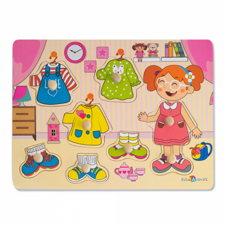 Jucarii lemn - Puzzle lemn  incastru hainele fetitei