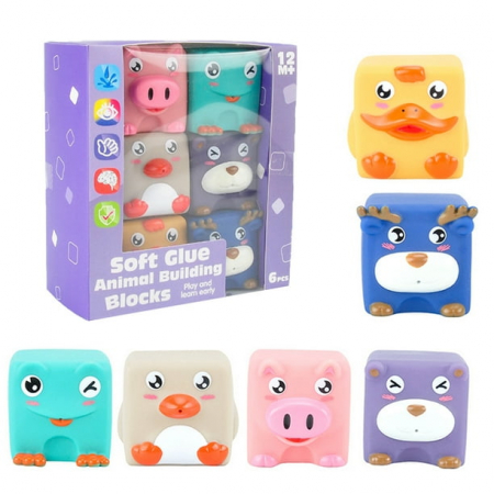 Set 6 Cuburi moi pentru bebelusi cu animale Soft Blocks [1]