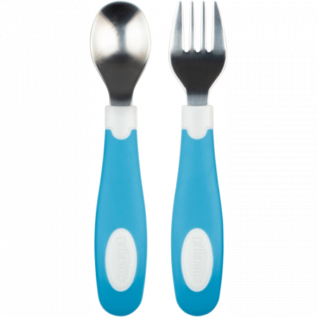 Bebelusi - Set lingura si furculita Soft-Grip,albastru 12 luni+