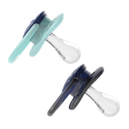 Bebelusi - Suzeta silicon "Advantage" cu capac, nivel 1 (0-6 luni), baieti (2 pack)