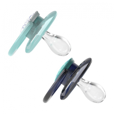 Bebelusi - Suzeta silicon "Advantage" cu capac, nivel 2 (6-18 luni), baieti (2 pack)