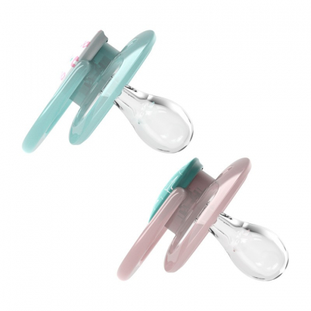 Bebelusi - Suzeta silicon "Advantage" cu capac, nivel 2 (6-18 luni), fetite (2 pack)