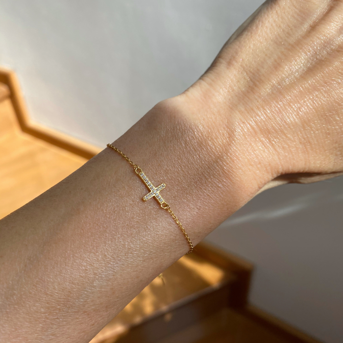 Bratara argint Gold Zirconia Cross [2]