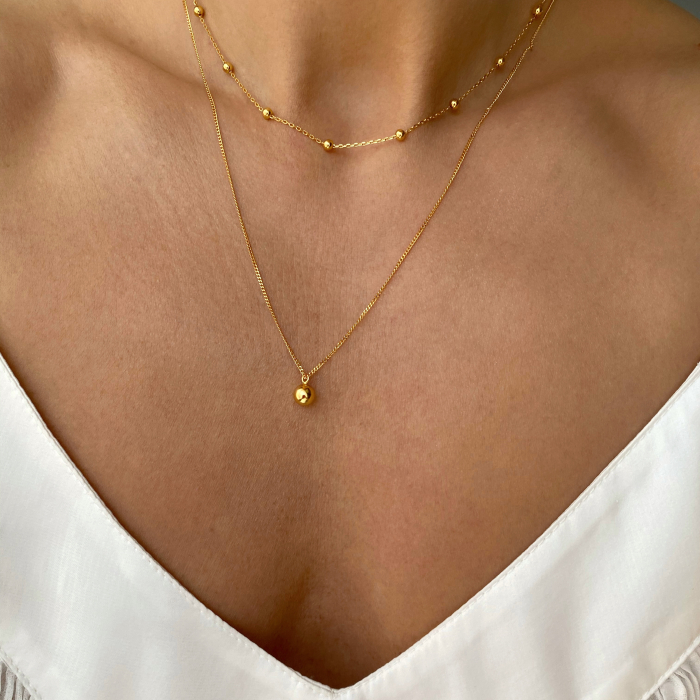 Colier dublu argint Gold Balls [4]